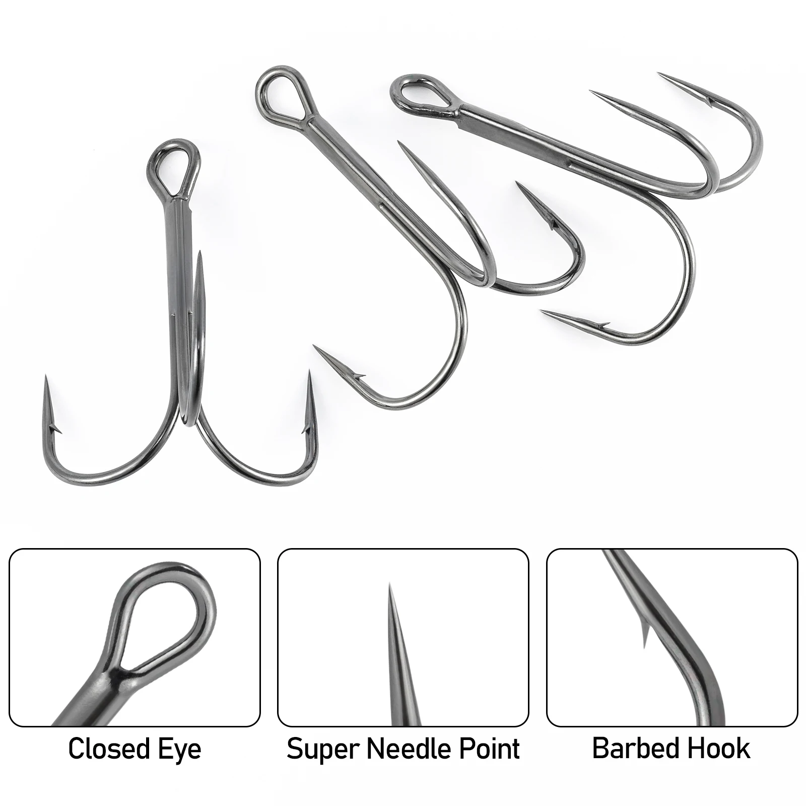 10 Uds. Anzuelo triple de pesca de acero rico en carbono, anzuelo de pesca de Surf afilado # 14- # 6/0 Triple gancho para pelador de atún bajo de bagre - imagen 3