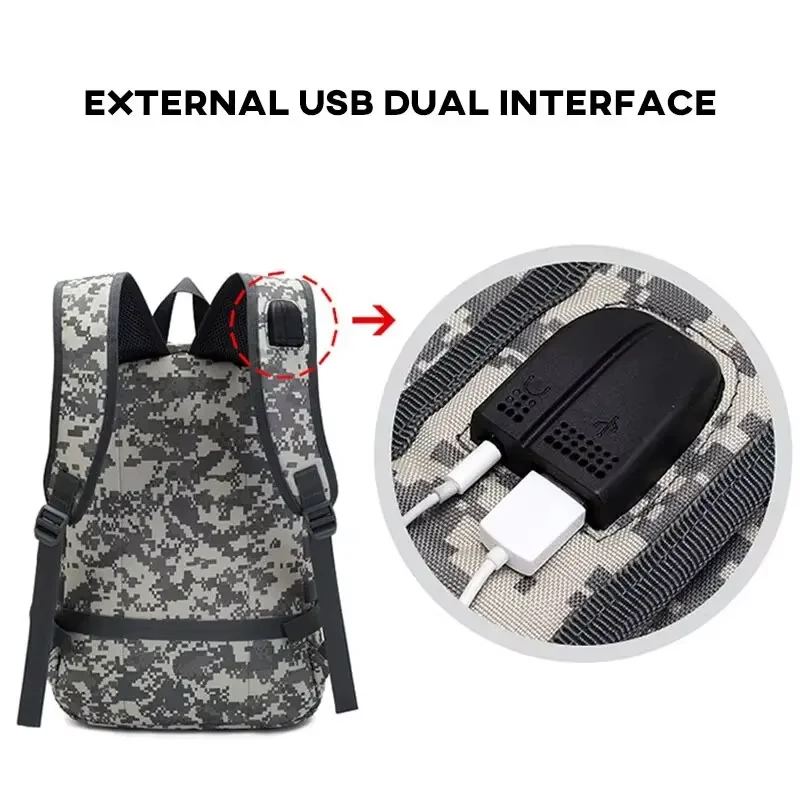 Mochila táctica impermeable 40L para pesca con camuflaje y USB - imagen 4