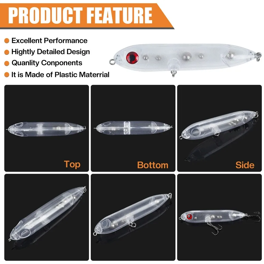 Señuelos de pesca sin pintar, cebos de lápiz en blanco Crankbait con ojos de pesca 3D, Walleye, trucha, pesca de lubina, señuelos de superficie, 2 uds. - imagen 5