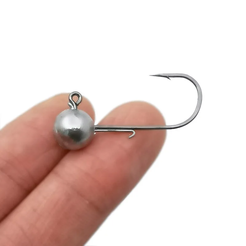 Anzuelo de pesca con cabeza de plomo y bola redonda, 5 uds., 2,5-14g, anzuelo con cabeza de anzuelo para gusano blando, anzuelos de vástago largo sin malezas, pesca de lubina