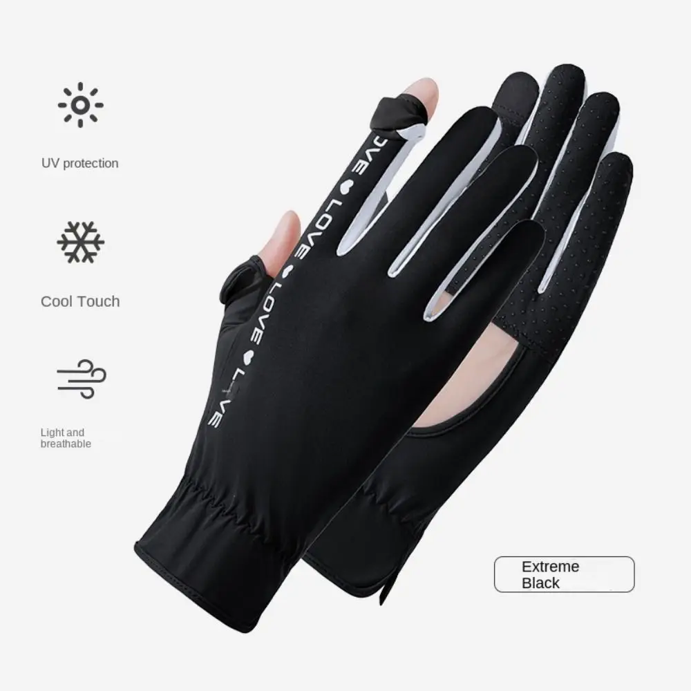 Guantes semidedos abiertos para conducir, malla fina de dos dedos, protección solar, seda de hielo, Anti-UV, Verano - imagen 5