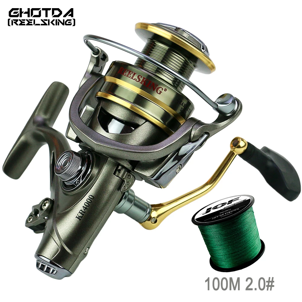 Carrete de pesca giratorio de alta velocidad 5,5: 1, accesorio de doble freno, serie 3000-6000, carrete de Metal, rueda de pesca de carpa, carrete de fundición suave