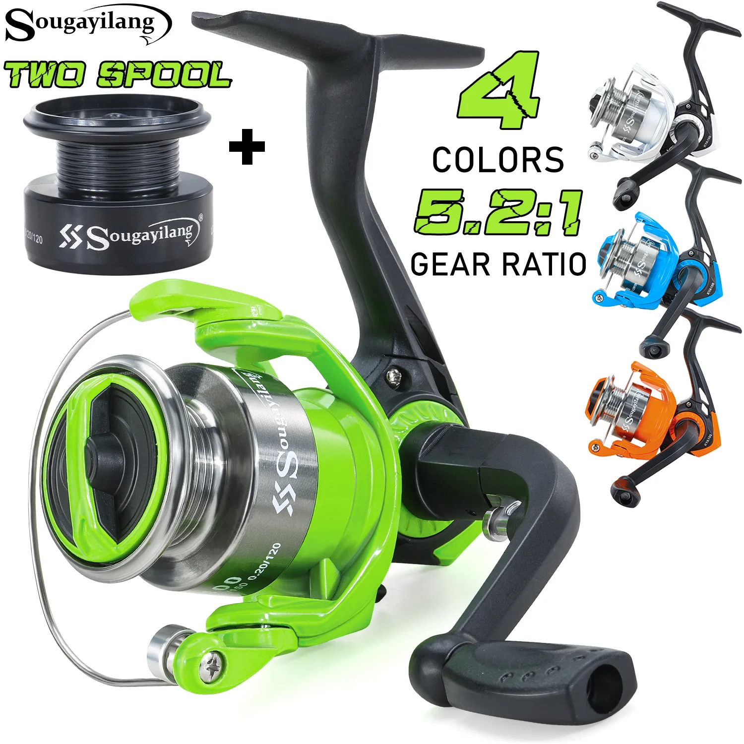 Carrete giratorio Sougayilang KYA100 mango plegable Mini pesca 5,2: 1 relación de engranaje carrete de pesca lubina pesca de agua dulce