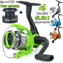 Carrete giratorio Sougayilang KYA100 mango plegable Mini pesca 5,2: 1 relación de engranaje carrete de pesca lubina pesca de agua dulce