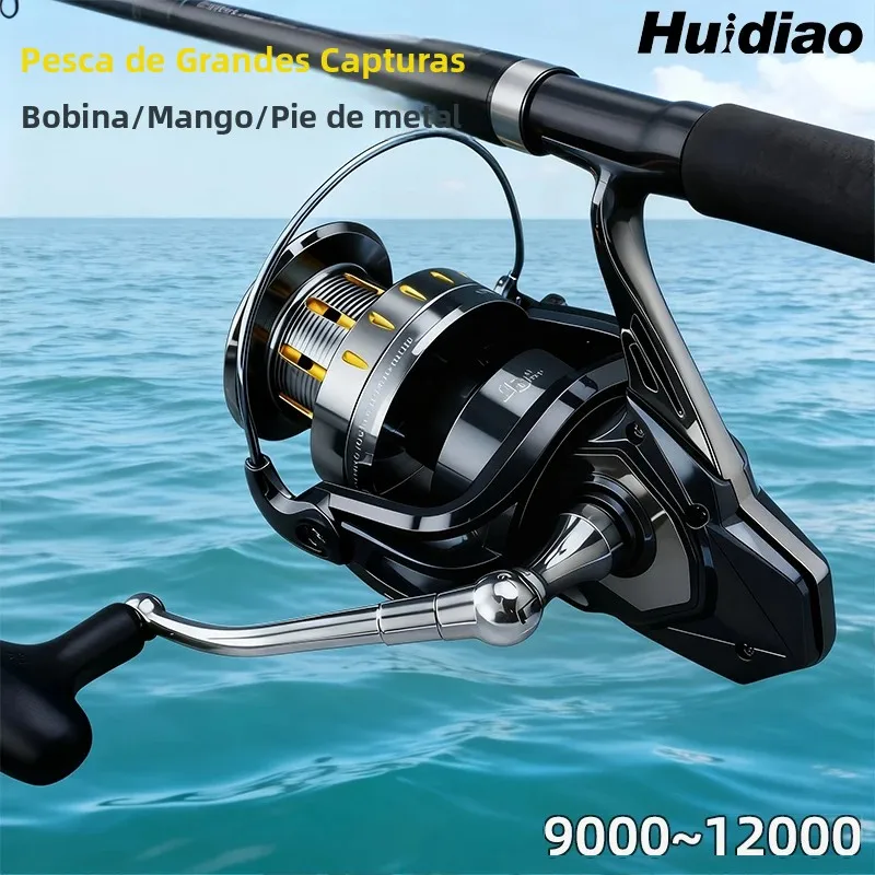 Huidiao-carrete de pesca de gran juego, carrete/mango/pie de Metal resistente, 5 + 1BB, carrete giratorio de juego cero, fundición suave, 18KG para agua de mar