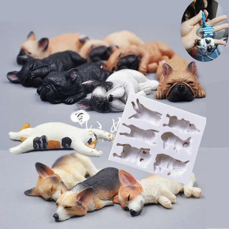 Molde de silicona de calidad alimentaria, molde de silicona 3D para perro, Corgi, Bulldog, Animal, molde para pasta de goma, molde para galletas, molde para Fondant de Chocolate