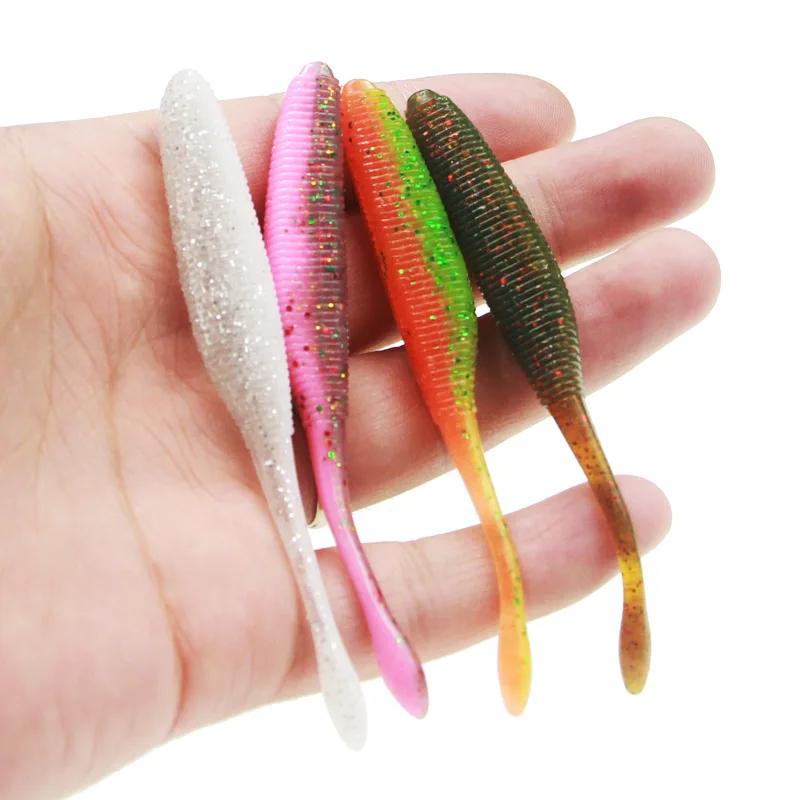 SeaYolo-cebos blandos de pesca con cola en T, 75/95/110mm, Wobblers de silicona Artificial de doble Color, añade sal, atrayente de peces, lubina, Lucio - imagen 2