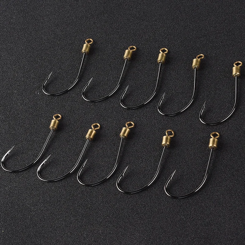 Anzuelos de pesca de un solo círculo, juego de anzuelos de pesca con rodamiento giratorio, anzuelo de pesca con púas de acero de alto carbono, carpa, gusano, artículos de pesca, 10 piezas - imagen 4