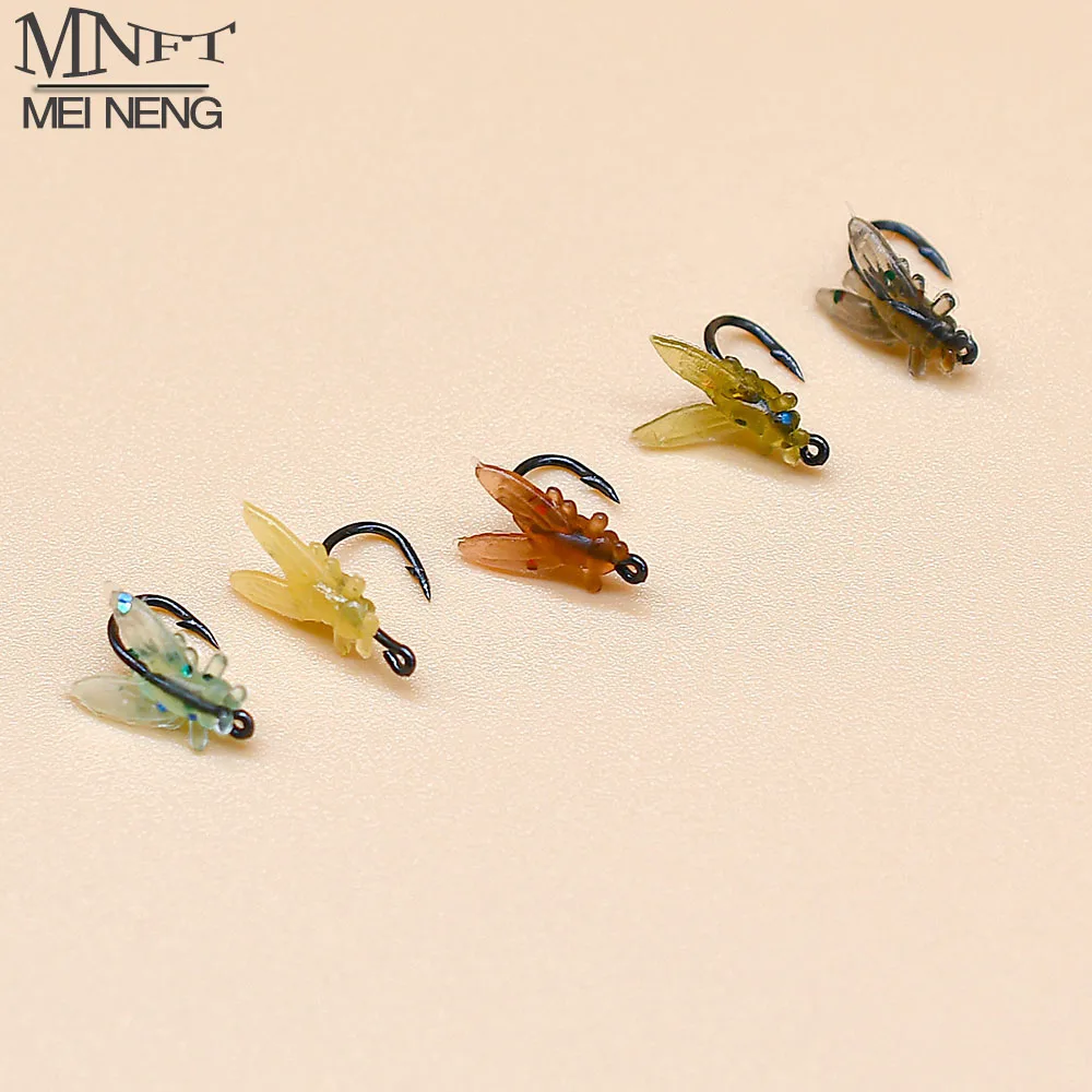 MNFT-Mini Kit de moscas de Pesca, Señuelos de pesca con mosca de goma, señuelos de plástico suave realistas, anzuelos de púas para lubina, trucha, salmón, 10 piezas - imagen 2