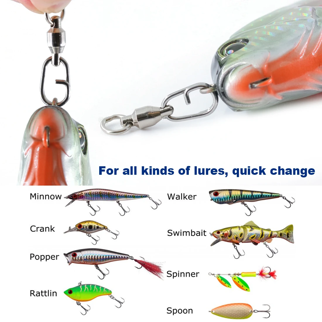 FishTrip 25 piezas de pesca giratoria con rodamiento de bolas giratorio de calamar Clip giratorio de agua salada con mosquetón de acero inoxidable - imagen 4