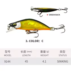 ALASICKA 1 Uds Mini pececillo hundido 4,5 cm/4,1g trucha lubina cebos duros artificiales de plástico Wobbler para Lucio Pesca equipo de Pesca