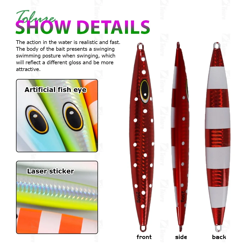 Plantilla de Metal de hundimiento rápido TOLU, modelo 2025 para agua salada, señuelo de pesca de aguas profundas, tamaños 150g-600g, aparejos de pesca con curricán - imagen 3