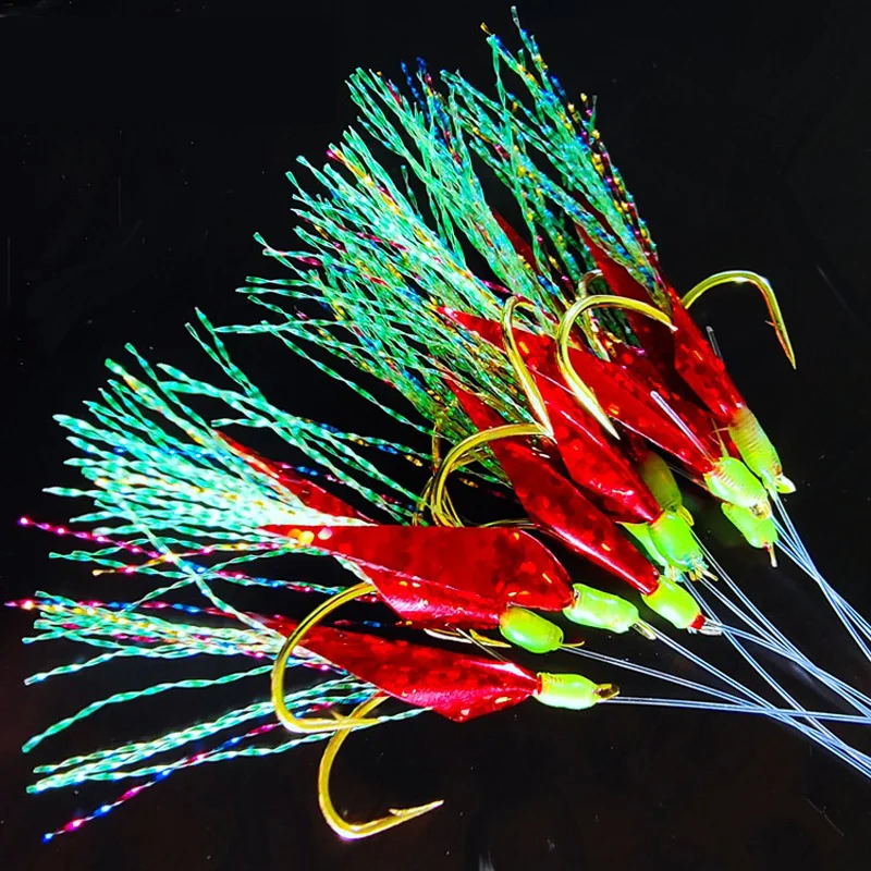 Equipo de pesca PD, anzuelos de imitación de piel de pescado, láser rojo, reflectante, 1 metro, sublínea, luminosos, biónicos, para carretera - imagen 5