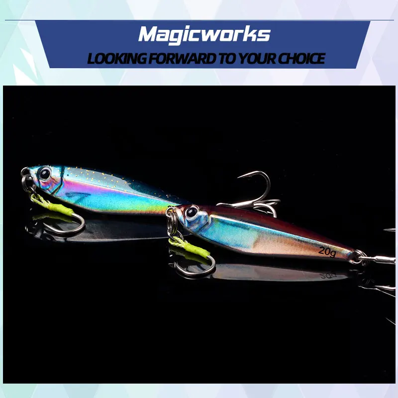 Magic Works-cebo Artificial con plantilla de Metal, 10g, 15g, 20g, 30g, 40g, suministros de pesca, plantillas de cebo para peces, Woblery, señuelo de agua salada para lubina - imagen 5