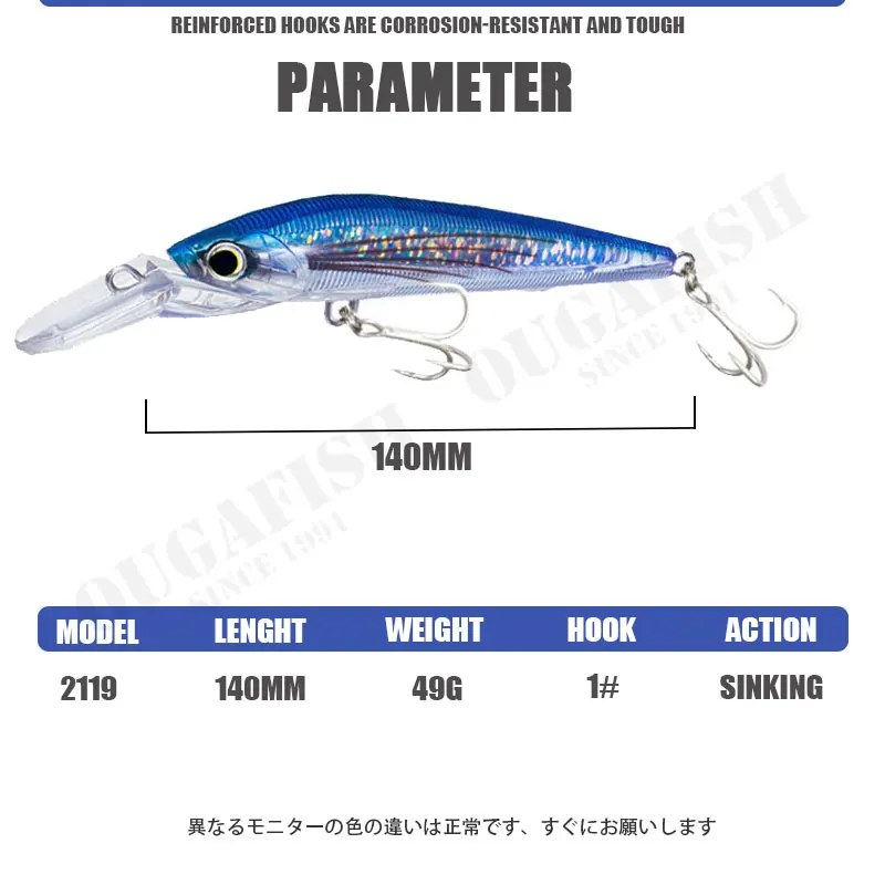 Señuelo de pececillo de Pesca de Mar, 49g, 140mm, plástico biónico, lengua corta Isca, señuelo Artificial, accesorios de pesca, herramienta Peche A La Carpe - imagen 2