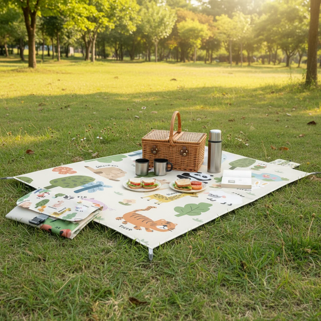 Estera de Camping portátil, impermeable, a prueba de humedad, estera de Picnic con patrón de animales de dibujos animados, accesorios para acampar al aire libre, 1/2,1/2,2 M - imagen 3