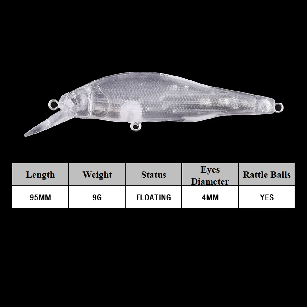 Chan'sHuang-cebo en blanco sin pintar, 20 piezas, 9,5 cm, 9g, sonajeros, flotante, pececillo de buzo poco profundo, señuelo de pesca Artificial hecho a mano DIY - imagen 2