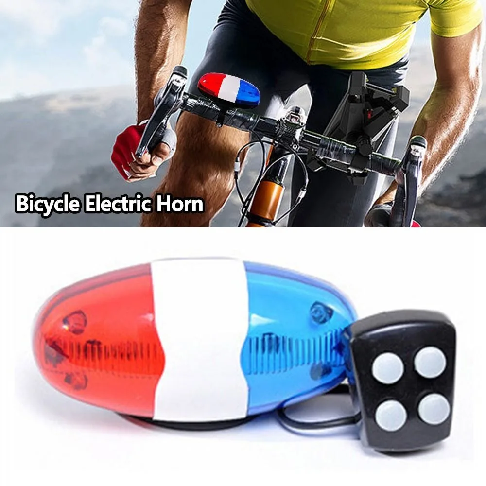 Campana de plástico con 6 LED para bicicleta, 4 tonos, equipo de ciclismo, luz para coche de policía, bocina electrónica, sirena para bicicleta al aire libre para chico - imagen 2
