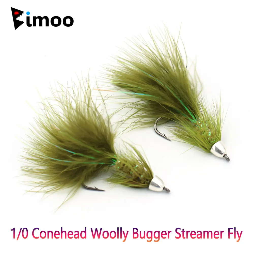 Bimoo 1/2 Uds 1/0 latón conohead lanoso Bugger Streamer cola de plumas de marabú espray de ninfa húmeda mosca trucha lubina Señuelos de pesca de mar - imagen 2