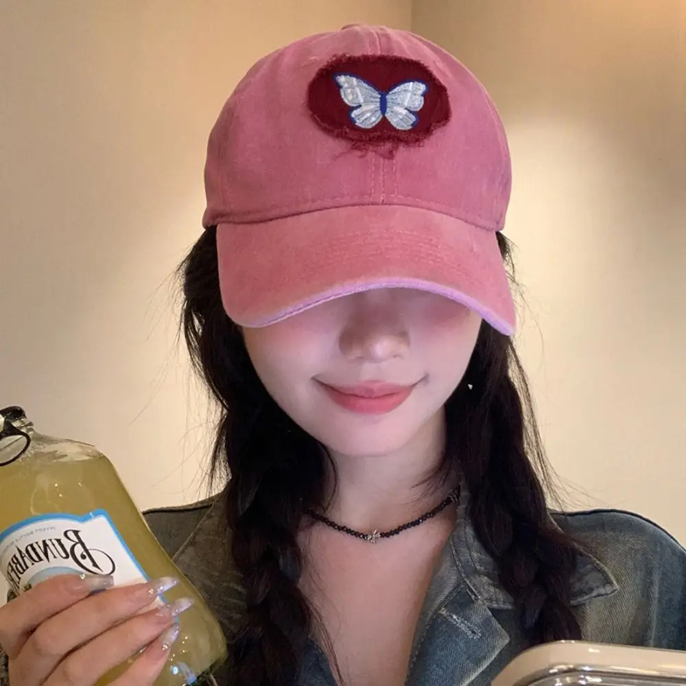 Sombrero con protección solar, gorra de béisbol bordada, gorra de béisbol de mariposa de algodón, gorra con visera de dibujos animados Simple a la moda para niña/niño - imagen 2