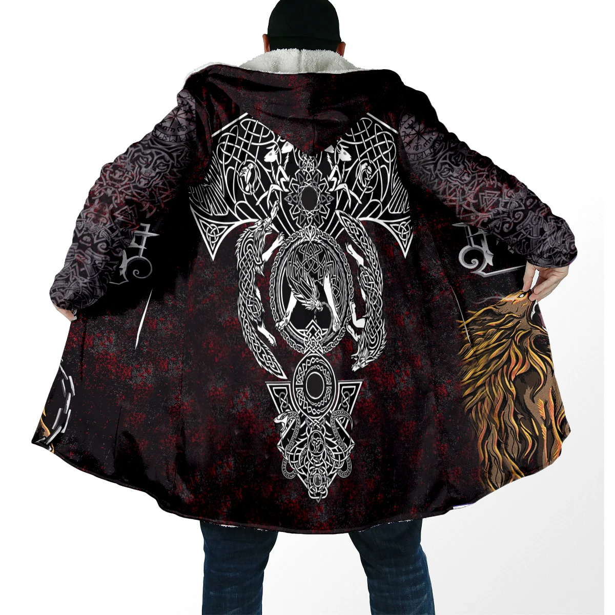 Fenrir Lobo Capa Invierno 3D Rune Lana Gruesa con Capucha Para Todos - imagen 2