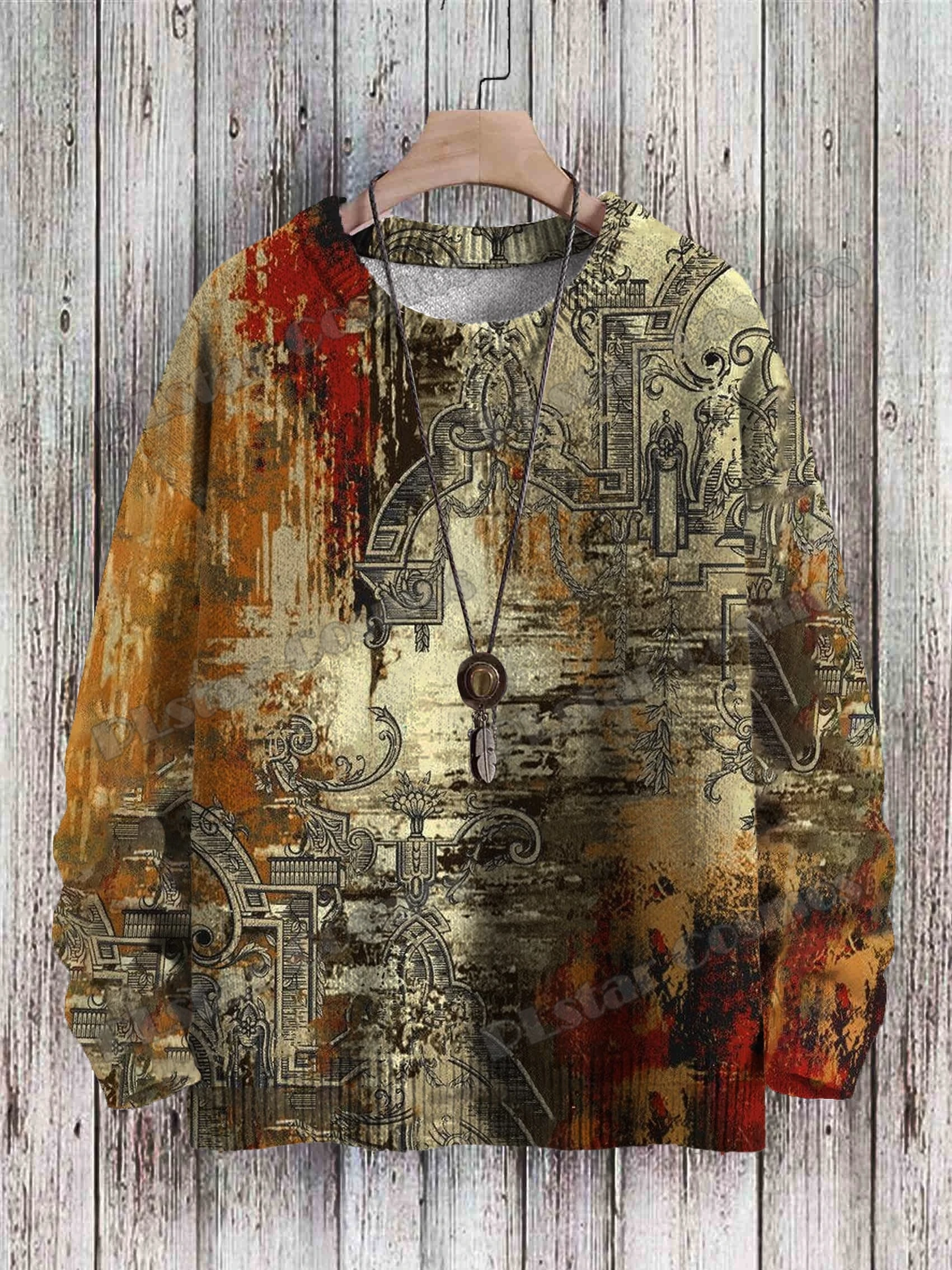 Jersey de punto informal Unisex de invierno, suéter Retro de hojas verdes y sol con arte de árbol, suéteres de punto con cuello redondo impresos en 3D KMY31 - imagen 4