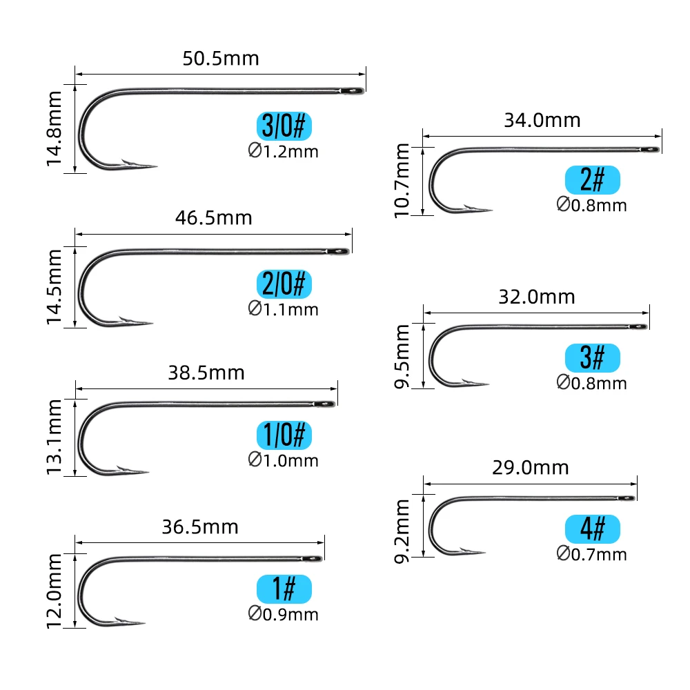 ICERIO-anzuelos de pesca de agua salada, anzuelos de alambre fino de vástago largo, 500 piezas, 16 #-3/0, Sabiki Rig Streamer Fly Bait - imagen 4