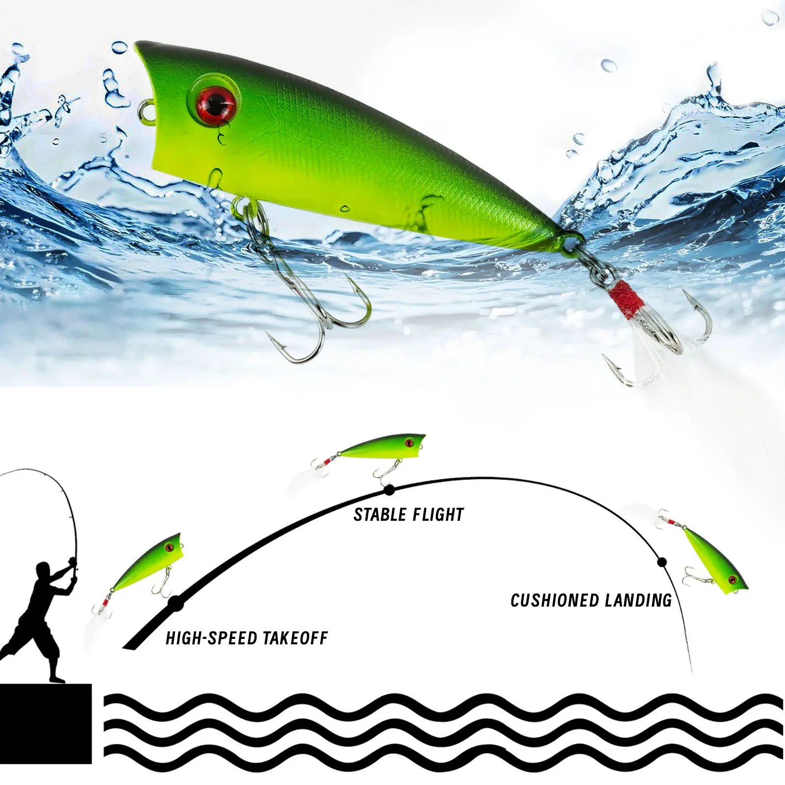 Señuelo de superficie Popper FREE FISHER con anzuelos triples - imagen 3