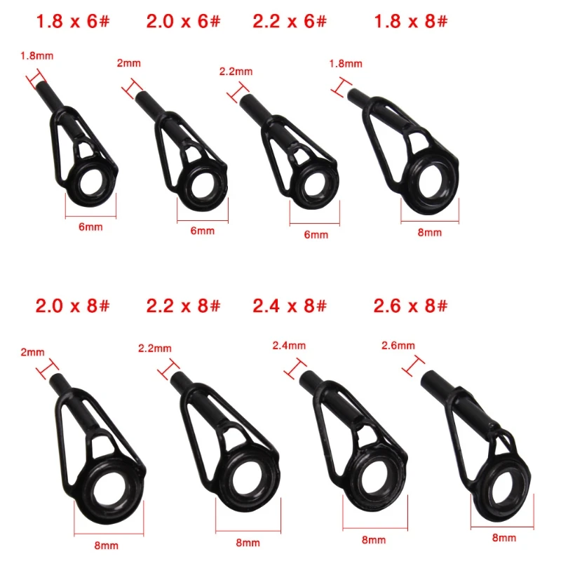 Caña de pescar de acero inoxidable, anillo guía de cerámica, 8 piezas, bricolaje, punta de caña de pescar, reparación de punta, accesorios para caña de pescar, equipo de pesca - imagen 2