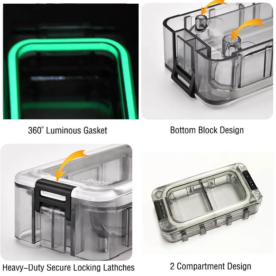 Mini caja de pesca, 1 Uds., luminosa, impermeable, pequeña caja de accesorios, extraíble, ensamblar libremente, organizador, 2 compartimentos, caja de bolsillo - imagen 5