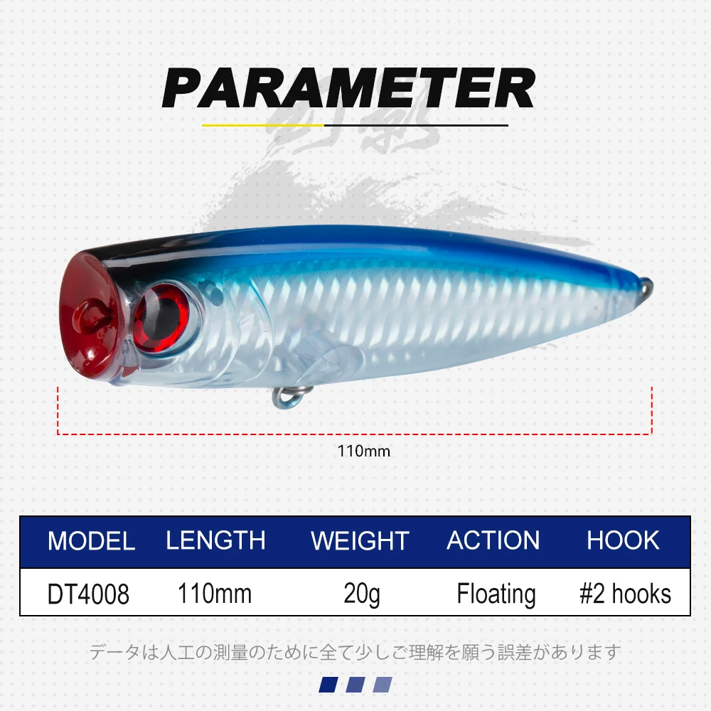 Señuelos de pesca D1 Topwater Popper, 110mm, 20g, Wobblers flotantes, cebos duros artificiales de fundición larga, fresco de mar para lubina, señuelo de Lucio - imagen 2