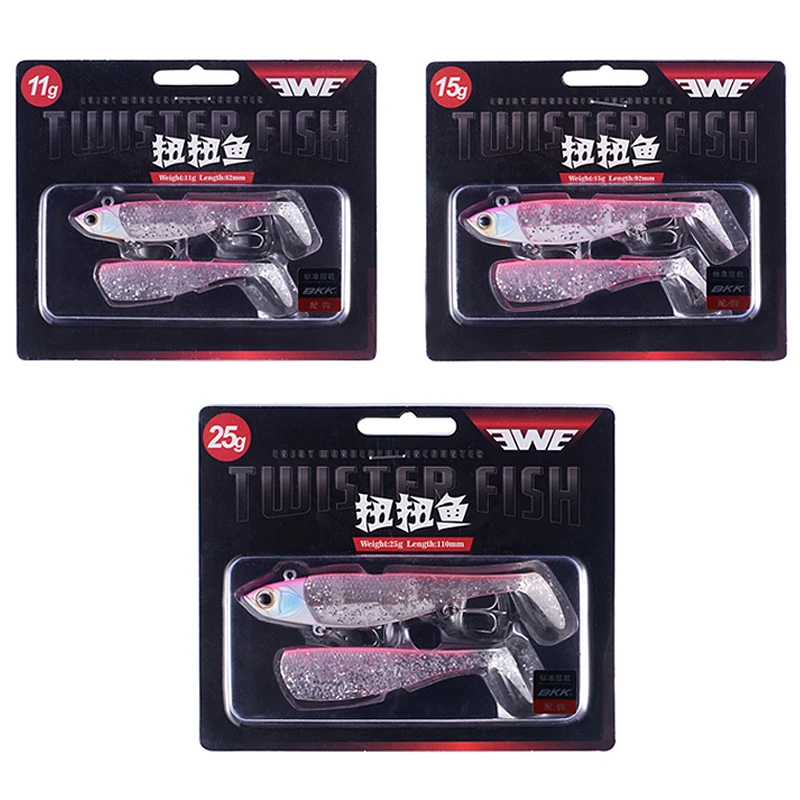 EWE Niuniuyu-Cebo blando t-tail de 82/92/110mm, señuelo de cabeza de pesca de pez de aleación de Zinc, 11g/15g/25g Isca, cebo Artificial Wobbler para lubina - imagen 5