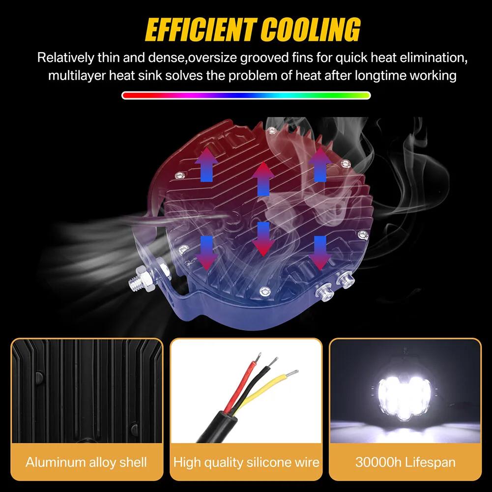 Luz Led de trabajo de 5 pulgadas y 75W, iluminación lateral circular para tirador, iluminación clara, lámpara Led intermitente lateral ámbar para conducción, iluminación para motocicleta - imagen 5