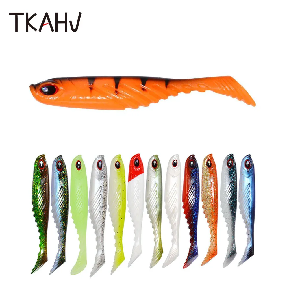 TKAHV-señuelo de gusano suave, cebo Artificial realista, ojos 3D, Swimbait Jig, cola Wobbler, aparejos de pesca de carpa de plástico, 75mm, 3,2g, 5 uds. - imagen 4