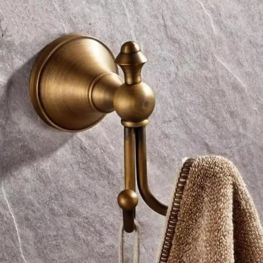 Gancho toallero doble pared latón cepillado – Perchero vintage baño - imagen 3