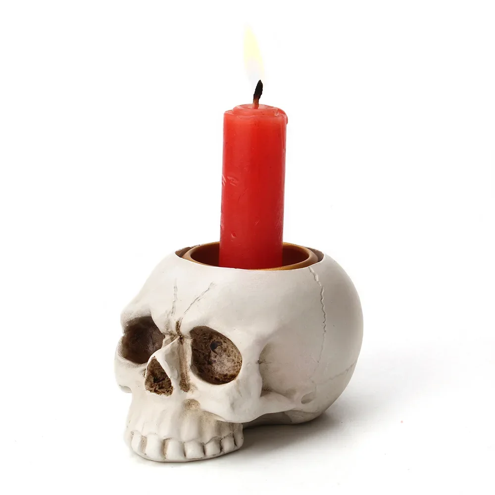 Nueva lámpara esquelética de calavera de Halloween, candelabro de mano con calavera, adornos, esqueleto, fantasma, vela Led, lámpara de luz de llama, decoración de fiesta en casa - imagen 3