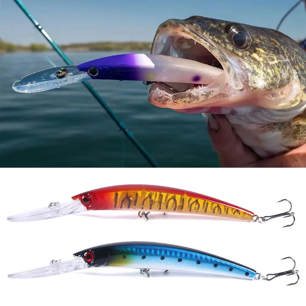 Minnow Walleye señuelo de buceo profundo, 15cm, 15g, 3D Crystal Trolling Wobbler flotante Crankbait Bass Pike Bait, aparejos de pesca de agua salada - imagen 2