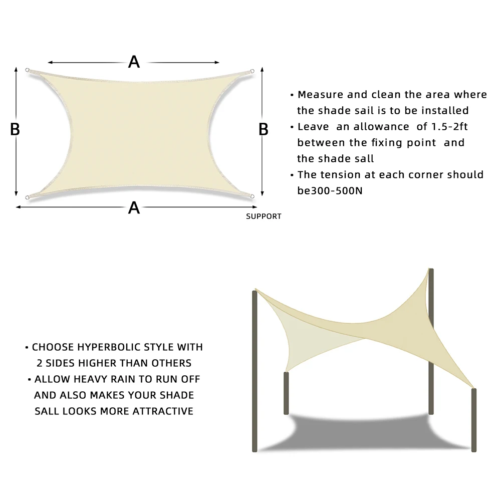 Toldo de poliéster 300D impermeable, lona impermeable de protección solar y anti rayos UV, de forma rectangular y cuadrada, dimensiones de 3x3m 3x2.6m 2.6x2.5m, para jardín o terraza - imagen 5