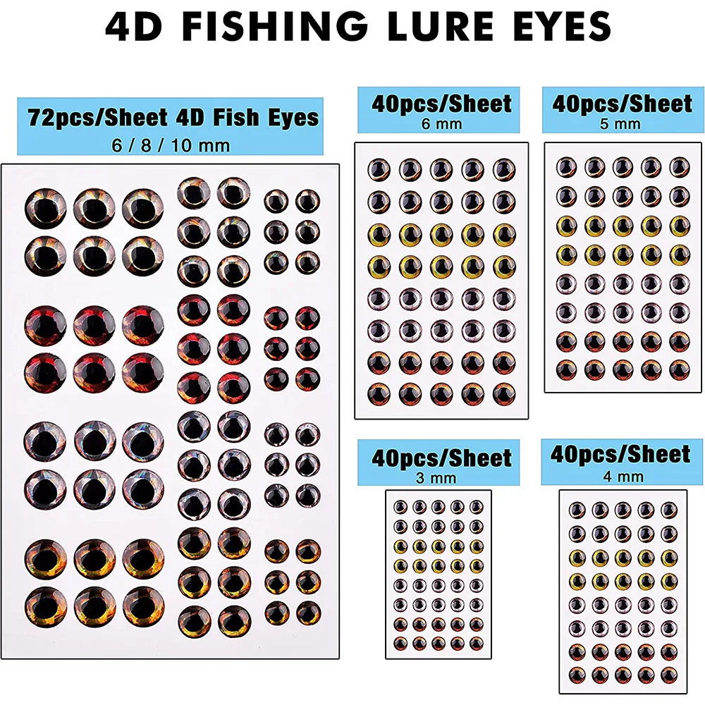 216 uds/200 Uds 4D ojos de señuelo de pesca ojos de pez artificiales para hacer cebo de pesca atado de moscas realista accesorios de pesca de ojos falsos - imagen 3