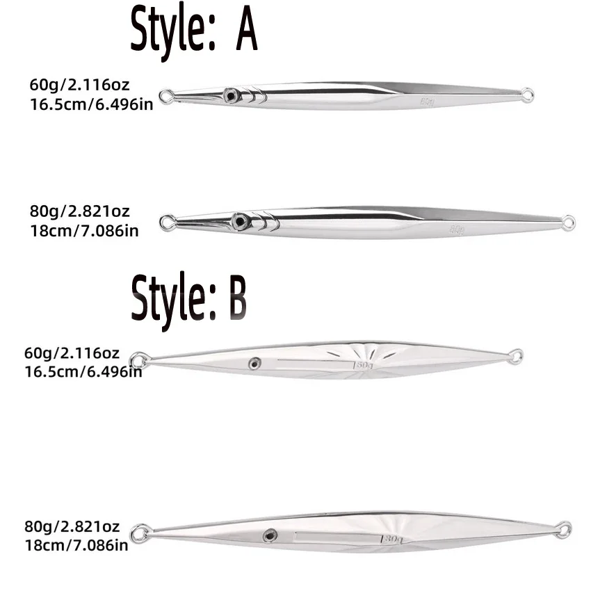 Juego de Señuelos de pesca de aguas profundas, plantillas de Metal de 6 uds., 60g, 80g, tira larga, pez de dibujo rápido, hundimiento rápido, señuelo de pesca de vibración lenta - imagen 5