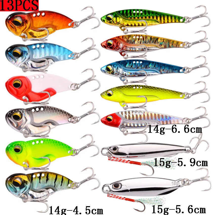 13 Uds nuevo cebo vibratorio de Metal juego de Señuelos de Pesca de invierno 14g 20g cebos duros artificiales Spinner cuchara señuelos Pesca - imagen 5