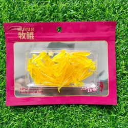 MUKUN 50 Uds Mini Señuelos de Pesca blandos, 3,5 cm 0,43g señuelo de gusano con cola en T, cebo Artificial de silicona, aparejos de pesca de Lucio