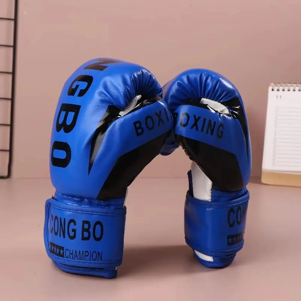 1 par de guantes de boxeo transpirables para niños de cuero PU Muay Thai MMA punzonado Karate guantes de boxeo para niños guantes de entrenamiento de 6oz - imagen 4