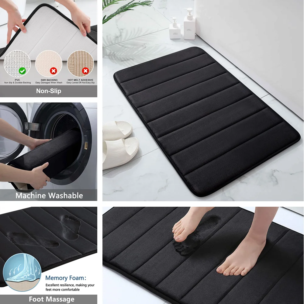 Alfombra de baño de espuma viscoelástica, alfombra de baño antideslizante Extra suave, esteras de baño súper absorbentes para suelo de baño, alfombra de baño, alfombrilla para pies - imagen 3