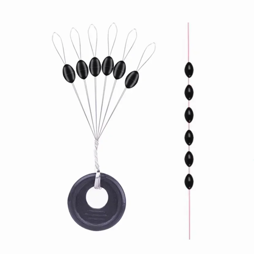 Flotador de pesca 6 en 1 S M L, bolas espaciales de goma negra, tapón ovalado, Bobber