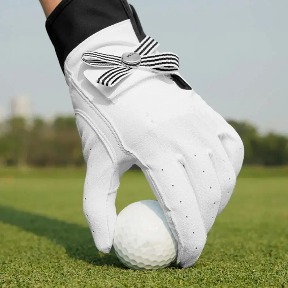 1 par de guantes de Golf transpirables de piel de oveja para mujer, guantes de Golf antideslizantes y extraíbles con dedos completos, color blanco suave - imagen 2