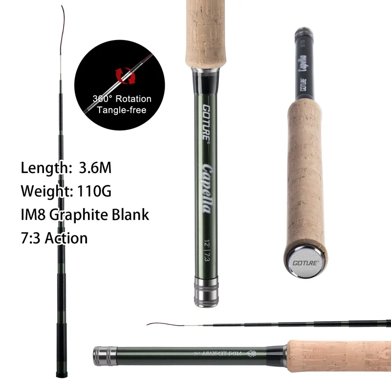 Goture-Kit de caña de pescar telescópica portátil, 12 pies, 3,6 M, con bolsa de tubo de transporte, caña Tenkara de carbono y corcho para pesca en el lago - imagen 5