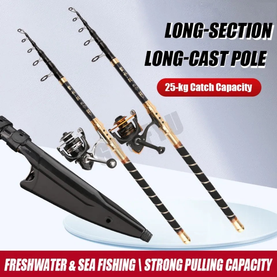 Experimente la emoción de la pesca de agua dulce y mar con nuestro poste de longitud larga de sección larga diseñada para una capacidad de captura de 25 kg y una fuerte capacidad de tracción