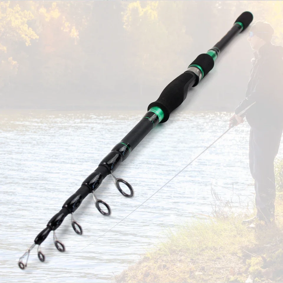 Caña de pescar telescópica duradera: hecha de fibra de carbono de alta densidad, con guías y articulaciones reforzadas, un aparejos de pesca profesionales - imagen 3