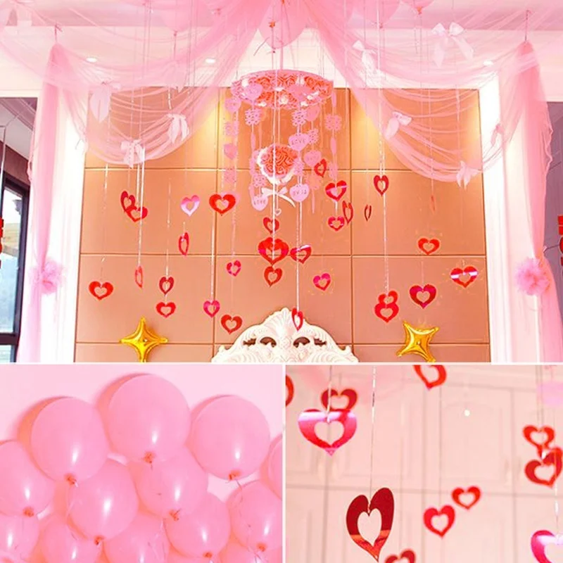 Juego de globos y colgantes de hilo, lentejuelas huecas en forma de corazón, decoración de boda, guirnalda de papel para fiesta de cumpleaños, 100 unidades - imagen 5